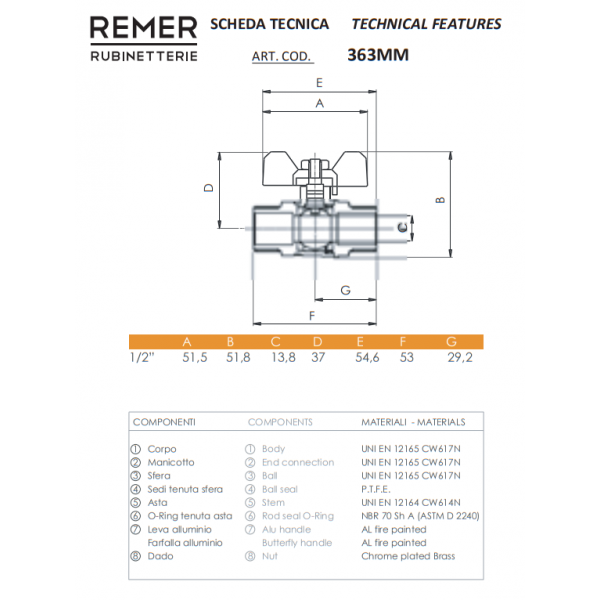 Шаровой кран 3/4" с наружной резьбой REMER 363MM34
