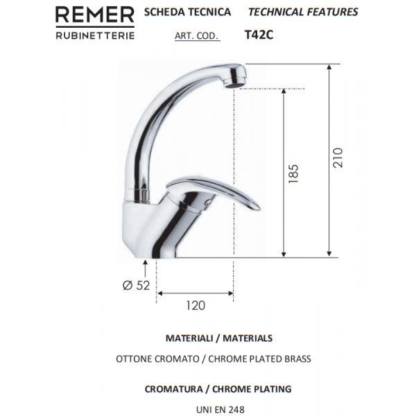 Змішувач для кухні REMER T42C Змішувач для кухні REMER T42C