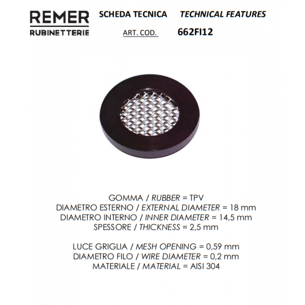 Резиновая прокладка с фильтром 1/2" REMER 662FI12