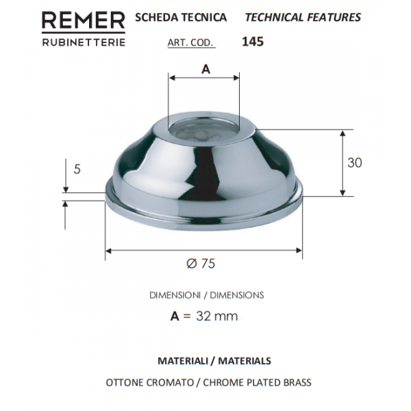 Декоративная чашка для сифона 75 мм REMER 14532