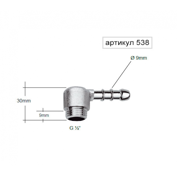 Штуцер для шланга угловой 10 мм 1/2" наружная резьба REMER 53812