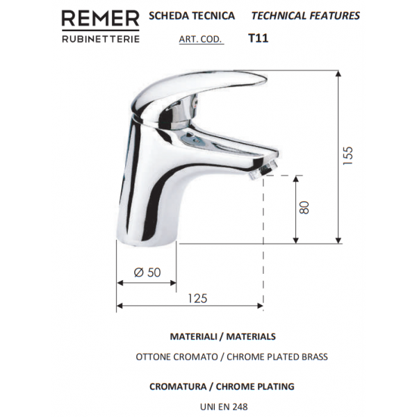 Змішувач для раковини REMER T11