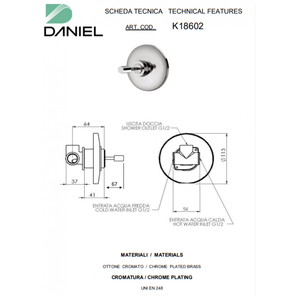 Змішувач для душу джойстик прихованого монтажу DANIEL K18602CR