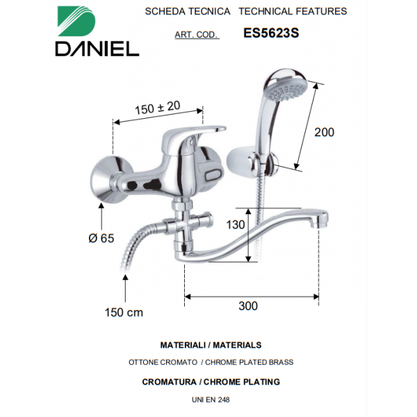 Смеситель для ванны с душем DANIEL ES5623S