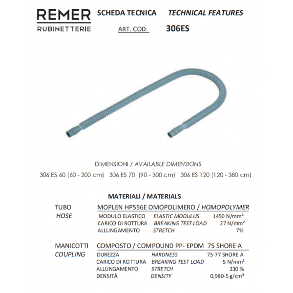 Шланг зливний для пральної машини розтяжний 60-200 см REMER 306ES60
