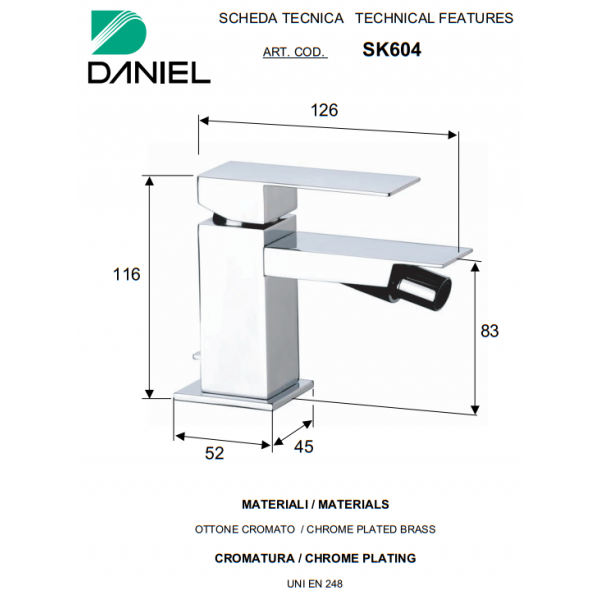 Змішувач для біде з донним клапаном DANIEL SK604CR