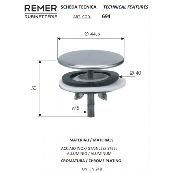 Пробка для зливу 44 мм REMER 694