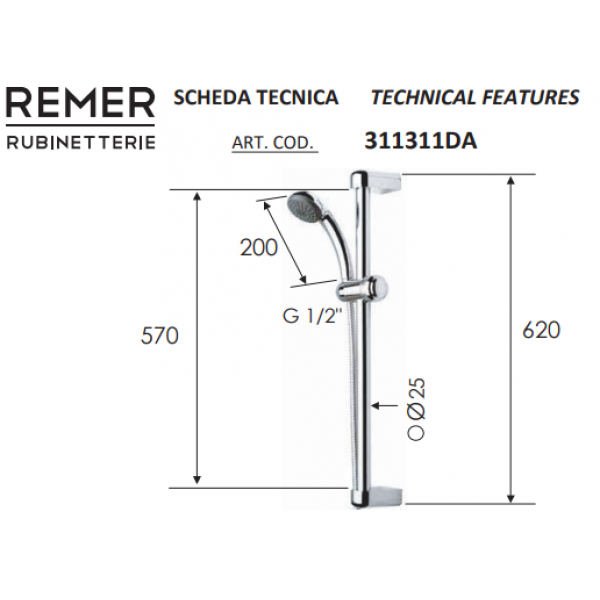 Душова стійка 62 см REMER 311311DA