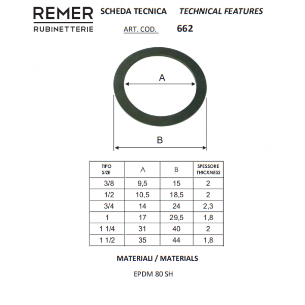 Прокладка резиновая 3/4" 100 шт REMER 66234