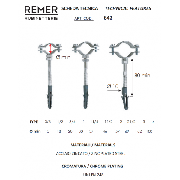Хомут 3/8" для крепления труб REMER 64238