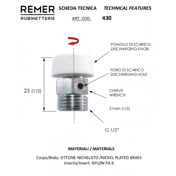Кран Маєвського ручний 1/2" REMER 43012