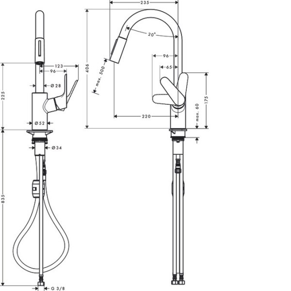 Смеситель для кухни с вытяжной лейкой на 2 режима струи Hansgrohe Focus 31815000