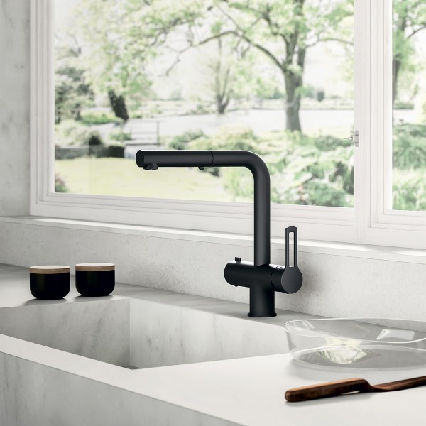 Смеситель для кухни с выдвижным изливом с подключением к фильтру Paffoni RIN295NO-MET черный