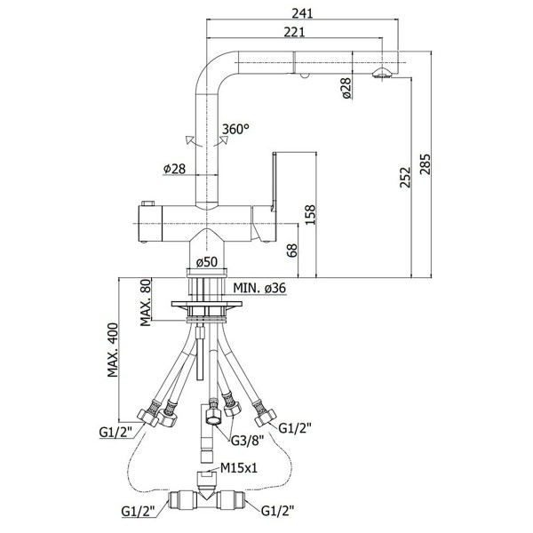 Смеситель для кухни с выдвижным изливом с подключением к фильтру Paffoni RIN295NO-MET черный