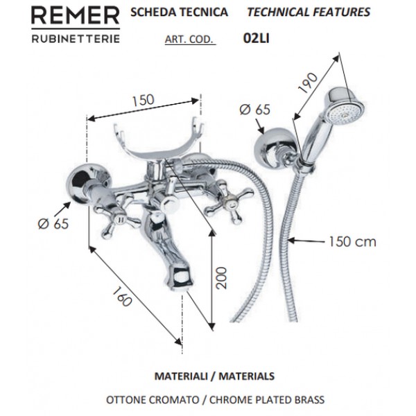 Змішувач для ванни з душем REMER 02LI ретро