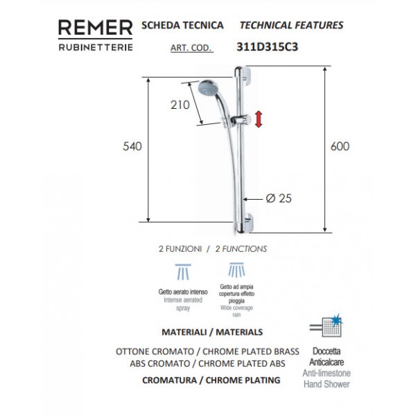 Душова стійка 60 см REMER 311D315C3