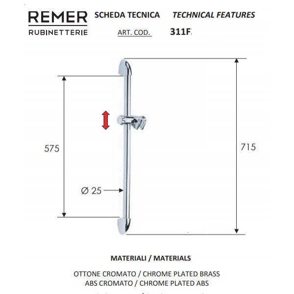 Душова стійка 71 см REMER 311F