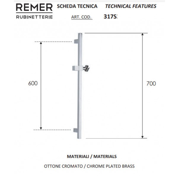 Стойка для душа 70 см REMER 317S Стойка для душа 70 см REMER 317S