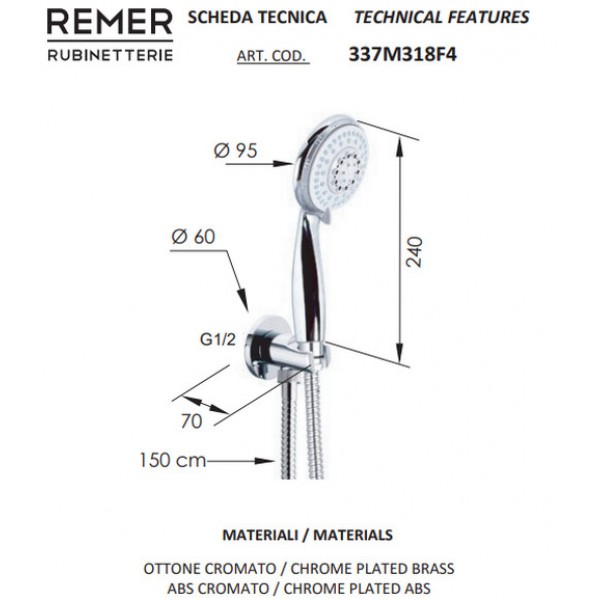 Душевой гарнитур Remer 337M318F4 Душевой гарнитур Remer 337M318F4