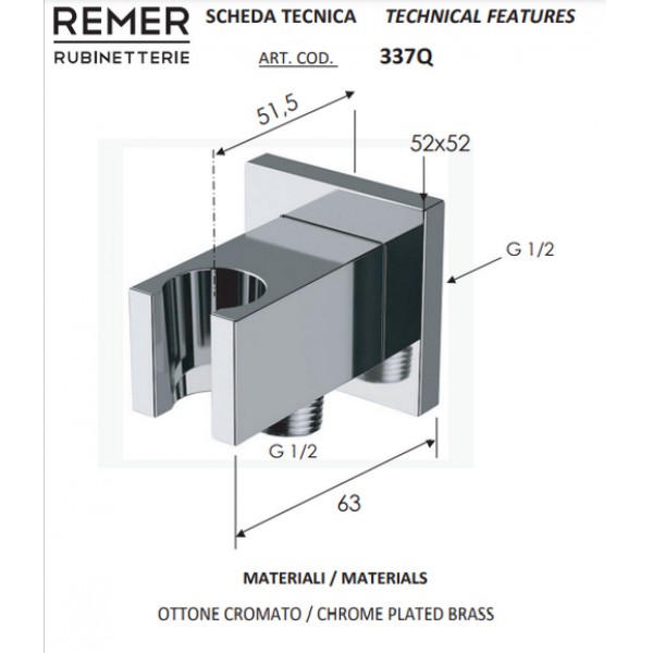 Шланговое подсоединение для душа с держателем Remer 337Q