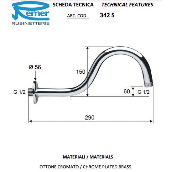 Кронштейн для верхнего душа Remer 342S