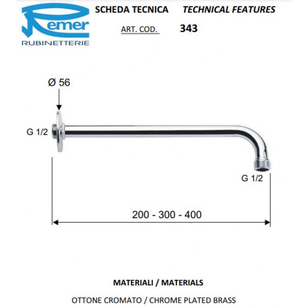 Кронштейн для верхнего душа 40см Remer 34340