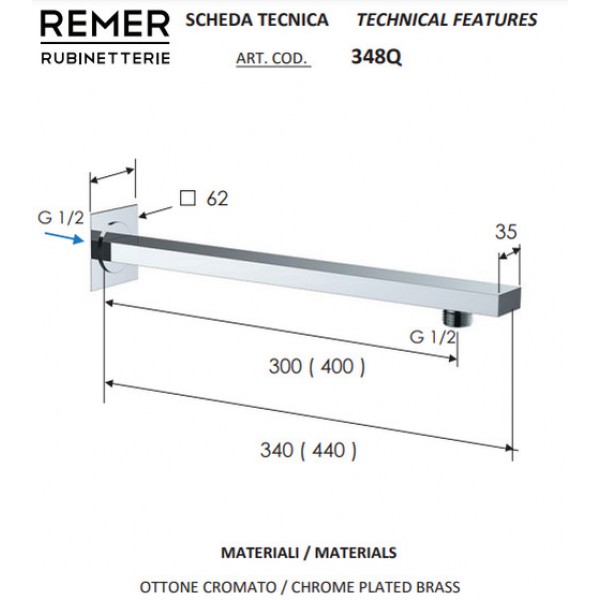 Кронштейн для верхнего душа 30см Remer 348Q30