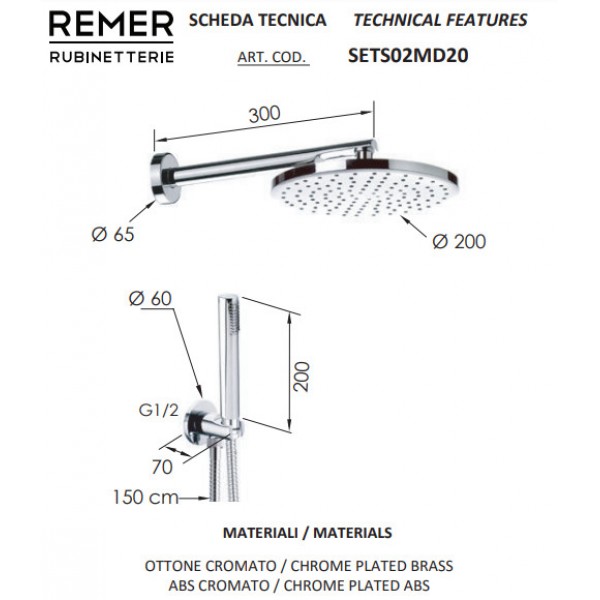 Душовий гарнітур REMER SETS02MD20