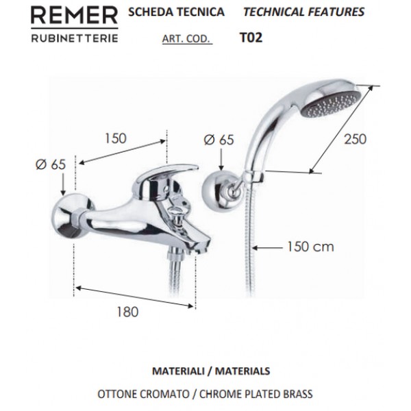 Змішувач для ванни з душем REMER T02