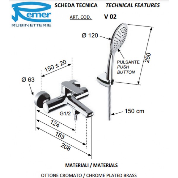 Смеситель для ванны с душем REMER V02