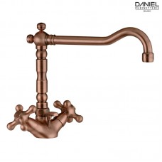 Смеситель для раковины с донным клапаном двухрычажный DANIEL V540064 медь