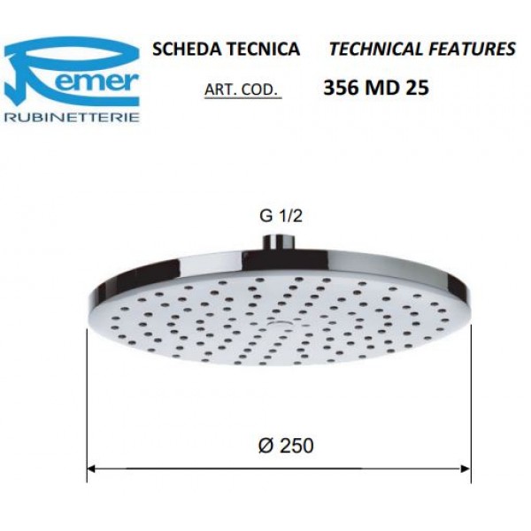 Лейка верхнего душа поворотная REMER 356MD25
