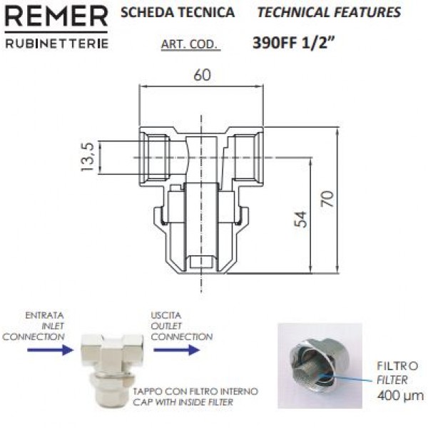Фільтр грубої очистки 1/2" прямий REMER 390FF12