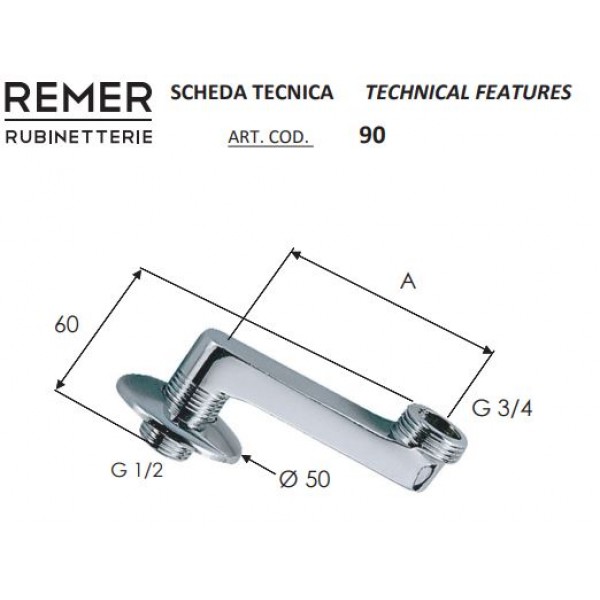 Эксцентрик 4 см удлиненный 1/2"-3/4" REMER 9012344