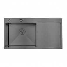 Мойка для кухни с крылом черная нержавеющая сталь Lidz LDH7849BRPVD43625