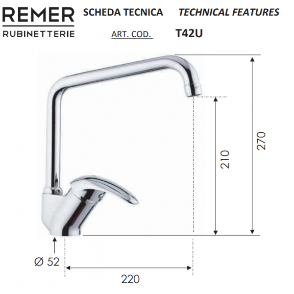 Змішувач для кухні одноважільний REMER T42U