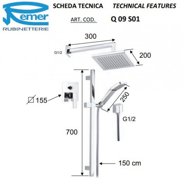 Душова система прихованого монтажу REMER Q09S01