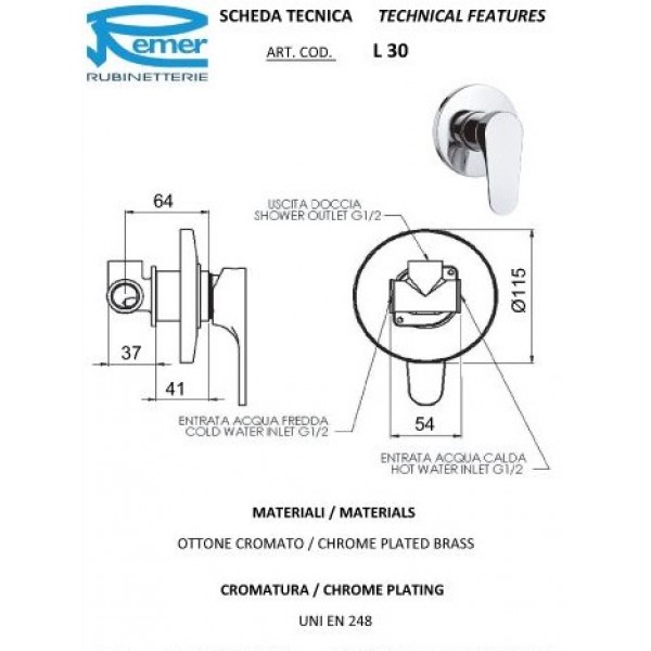 Змішувач для душу прихованого монтажу REMER L30