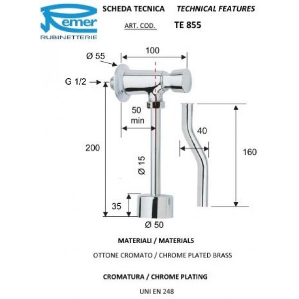 Кран дозатор для пісуара 1/2 " нажимний REMER TE855