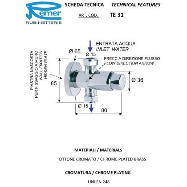 Кран дозатор для душа нажимний 1/2 "REMER TE31