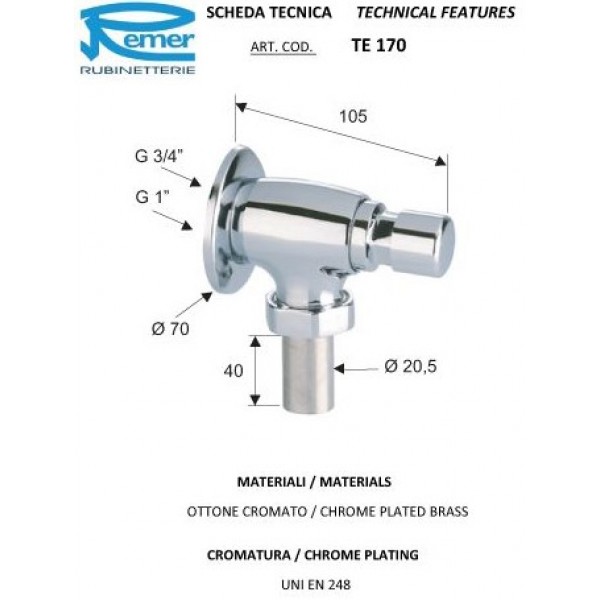 Кран дозатор для слива туалета, чаши генуя 3/4" нажимной REMER TE17034