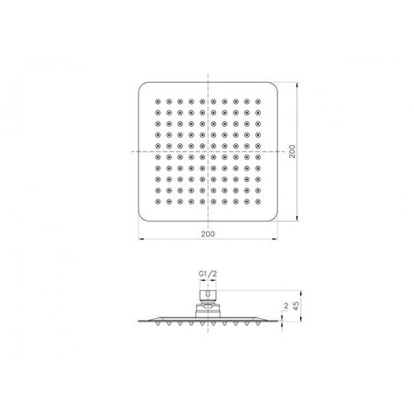 Лейка верхнего душа поворотная 250 мм квадратная нержавеющая сталь Aqua-World КСД100-10