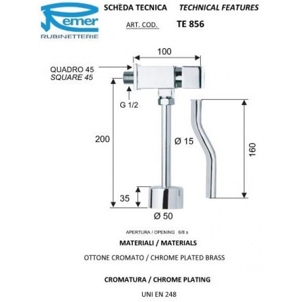 Кран дозатор для пісуара 1/2 " квадратний REMER TE856