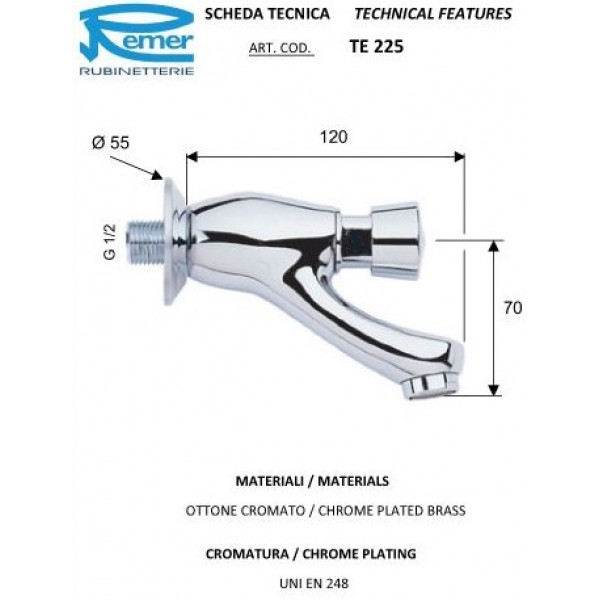 Кран-дозатор для раковини настінний REMER TE225