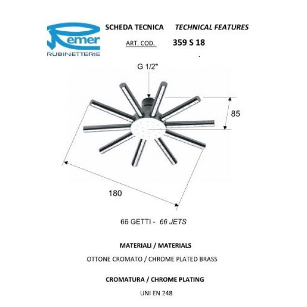 Лійка верхнього душу REMER 359S18