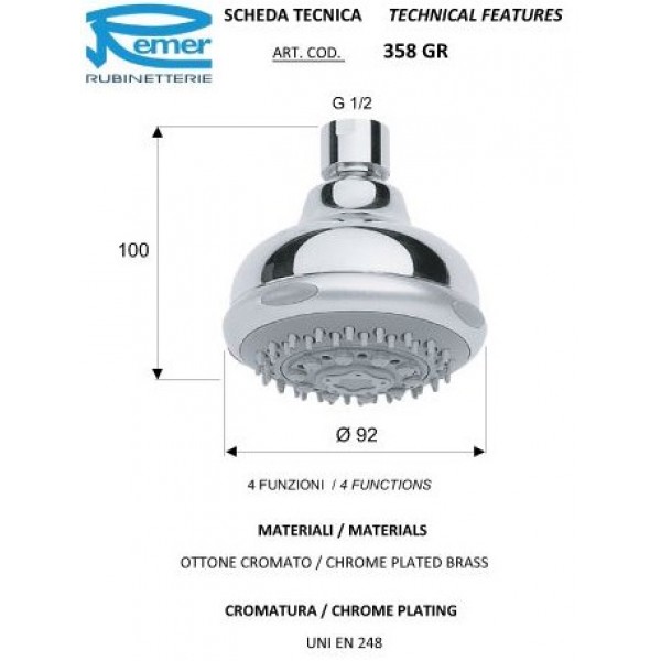 Душевая головка на 4 режима REMER 358GR