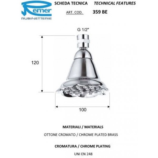 Лейка верхнего душа поворотная REMER 359BE