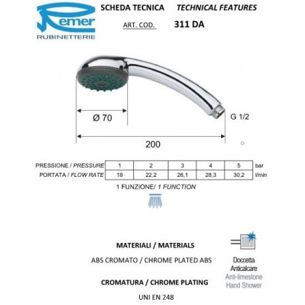 Душевая лейка REMER 311DA