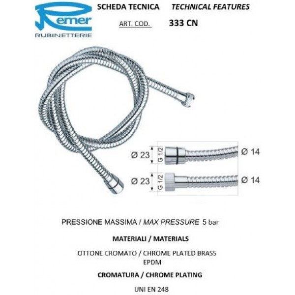 Шланг для душа 150 см REMER 333CN150