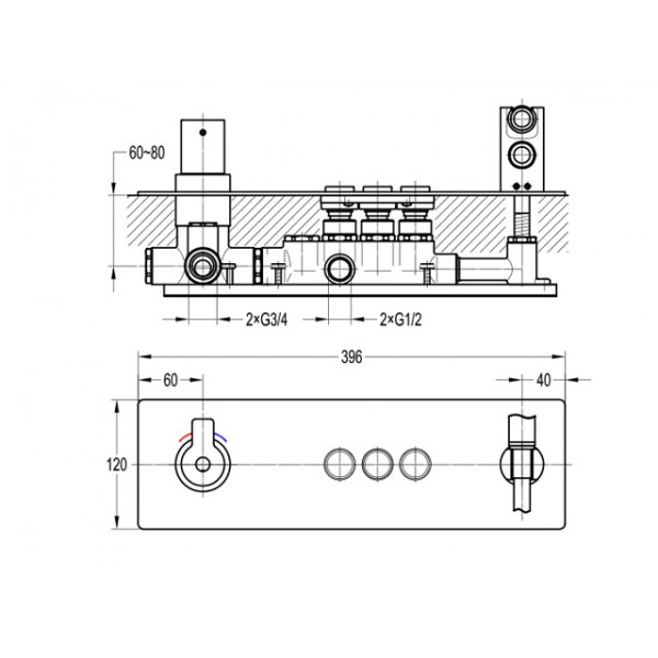 Змішувач для душу прихованого монтажу з термостатом AQUA-WORLD SPRING СМ40Сп.24.3вт